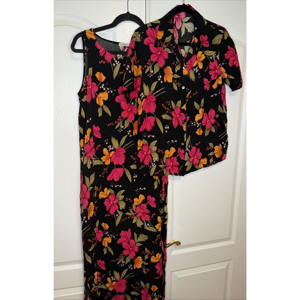VTG Notations Floral Midi Sleveless Shirt Dress w/Button top M Resort Cruise